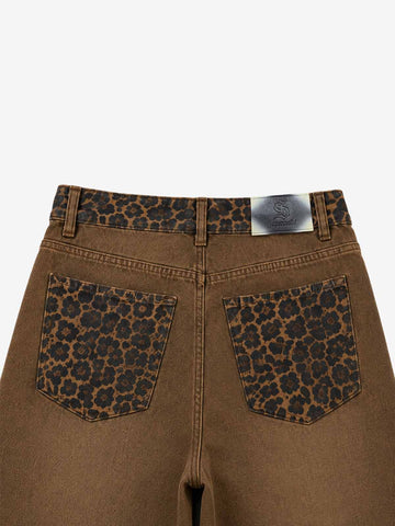 Leopard Panel Wide-Leg Jeans