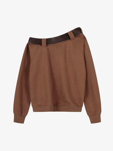 Necklace Graphic Belt Detail Off-Shoulder Sweatshirt
