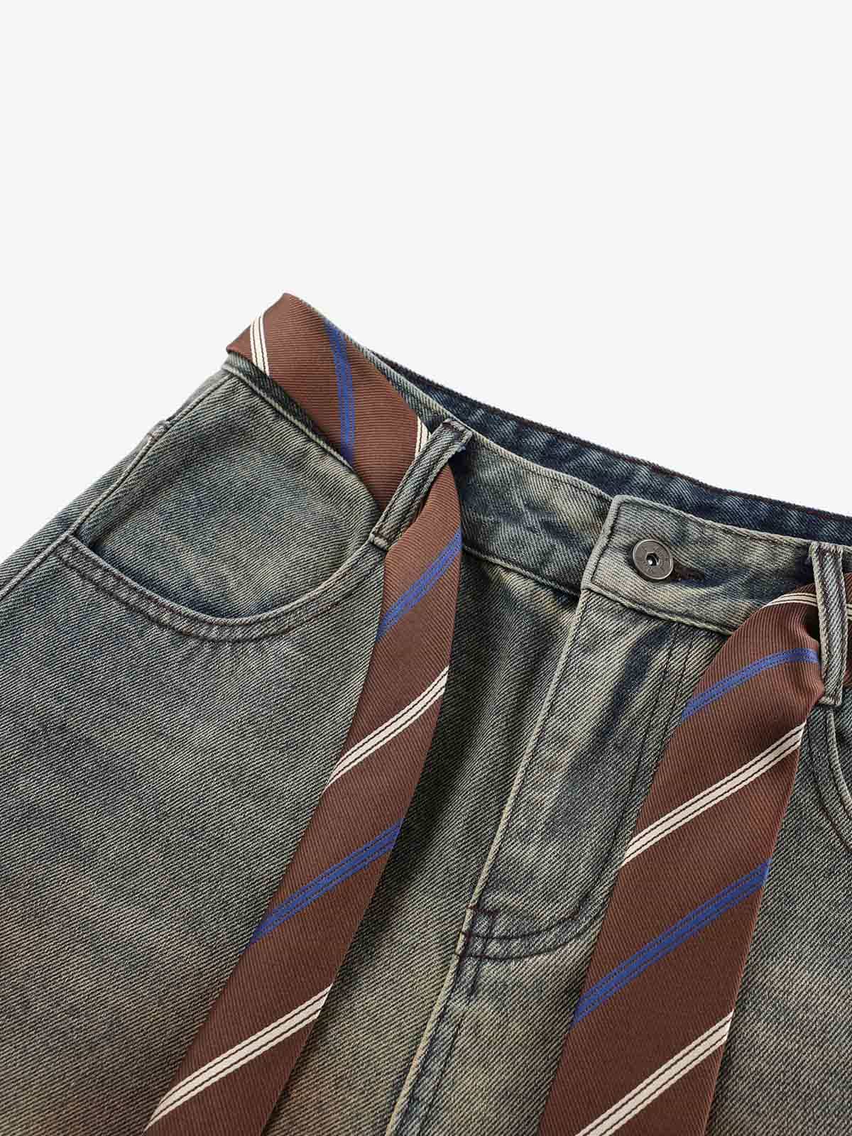 Gradient Sandwash Detachable Tie Baggy Jeans