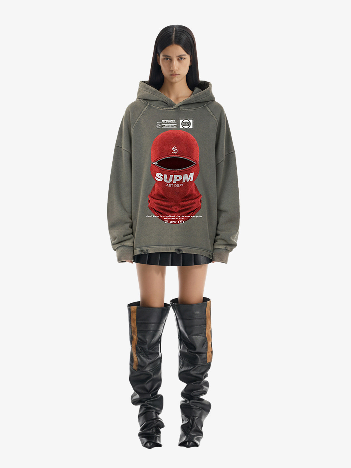 Retro Bandit Hat Graphic Distressed Cropped Hoodie 