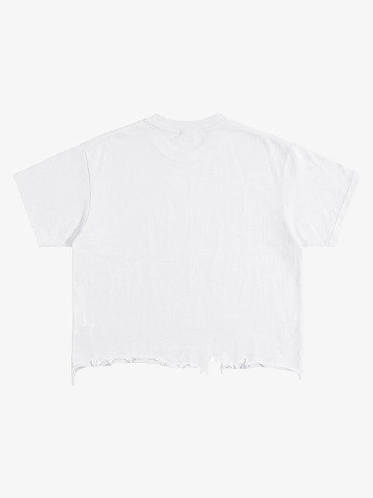 Distressed Black Cotton Oversized Cropped T-Shirt with Raw Hem