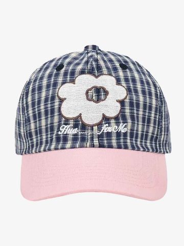 Plaid Floral Embroidered Baseball Cap
