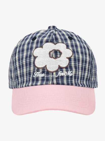 Plaid Floral Embroidered Baseball Cap