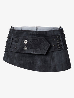 Thesupermade Metallic Studded Embroidery Belt Mini Skirt