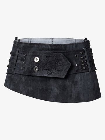Thesupermade Metallic Studded Embroidery Belt Mini Skirt