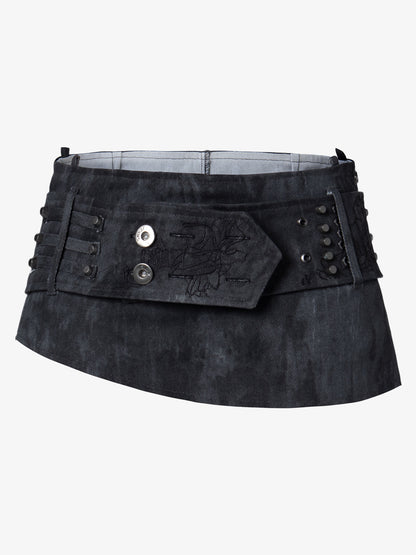 Thesupermade Metallic Studded Embroidery Belt Mini Skirt