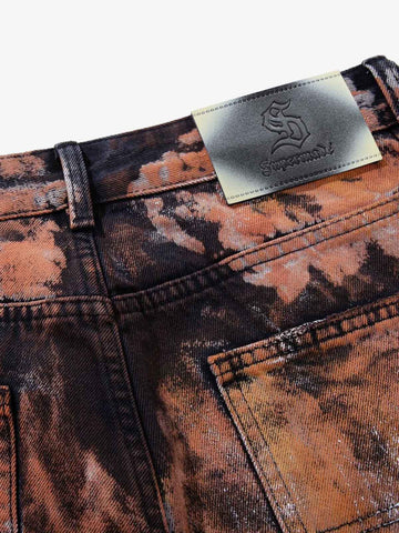 Graffiti Painted Cargo Denim Jeans 