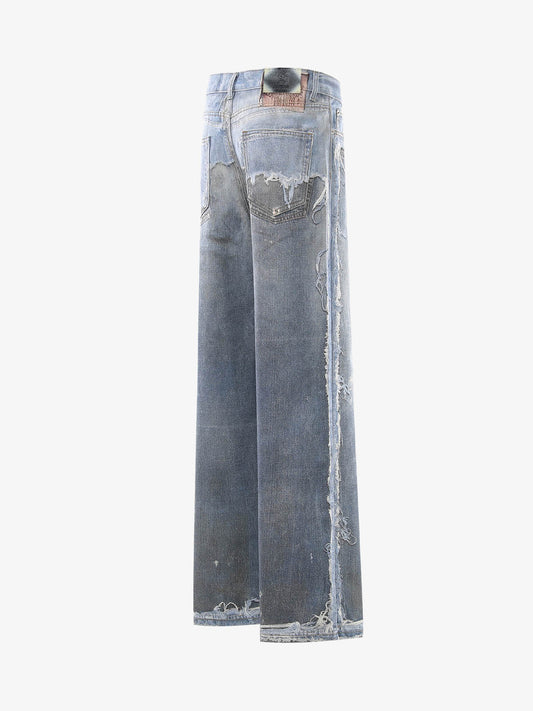 Vintage Distressed Print Wide Leg Jeans
