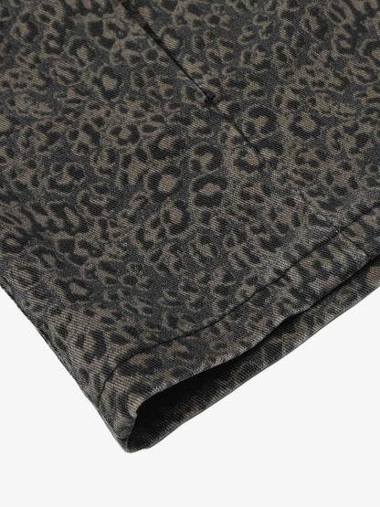Leopard Pleated Wide Leg Denim Barrel Jeans 