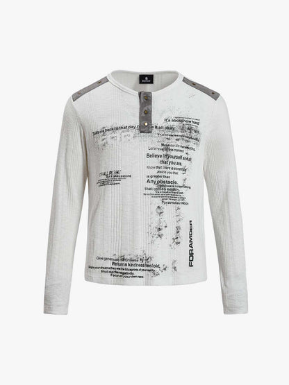 Vintage Graphic Henley Long Sleeve T-Shirt 