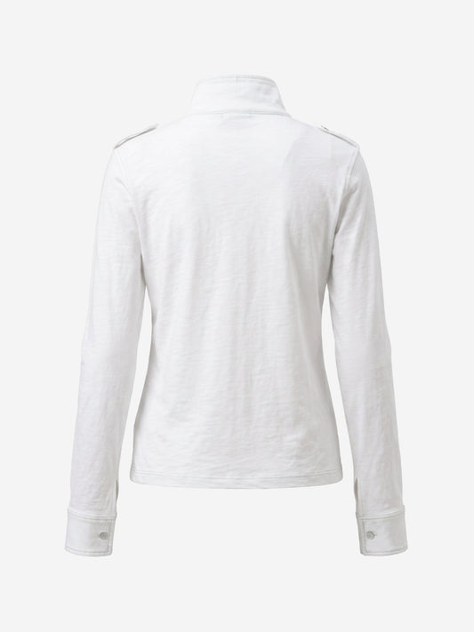 Logo Epaulette Stand Collar Long Sleeves Tee