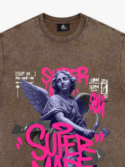 Street Pink Lucky Angel Graphic Design T-Shirt 
