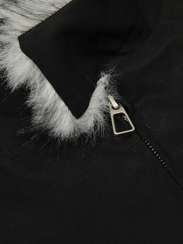 Vintage Stand Collar Fur Lined Bomber Jacket 