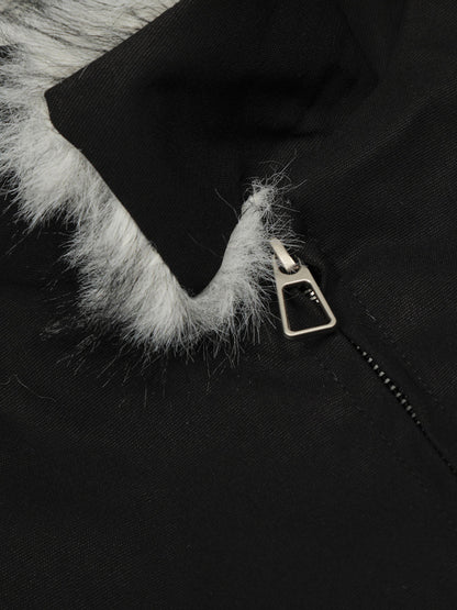 Vintage Stand Collar Fur Lined Bomber Jacket 
