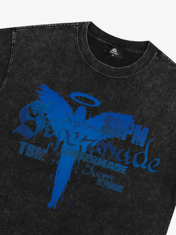 Distressed Washed Gothic Angel Graphic T-Shirt 