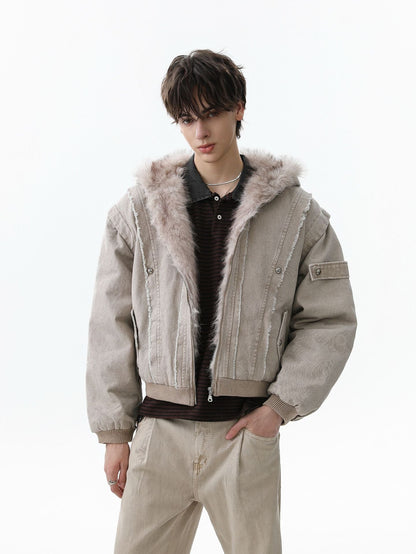 Retro Washed Fleece-lined Hooded Work Jacket 
