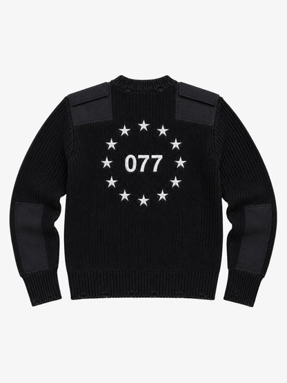 Embroidered Patchwork Distressed Knit Sweater