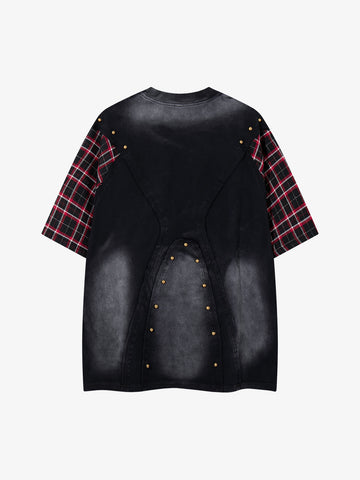 Plaid Studded Distressed Tee