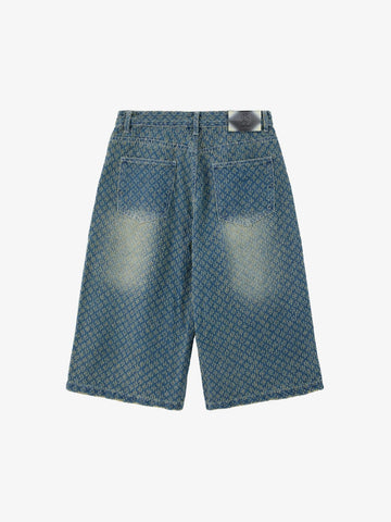 Vintage Distressed Textured Ripped Wide Leg Denim Jorts 