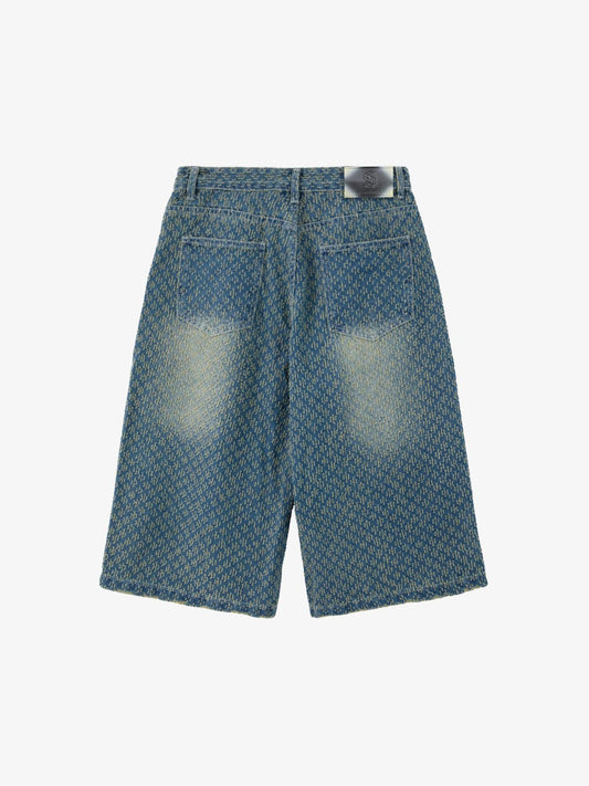 Vintage Distressed Textured Ripped Wide Leg Denim Jorts 