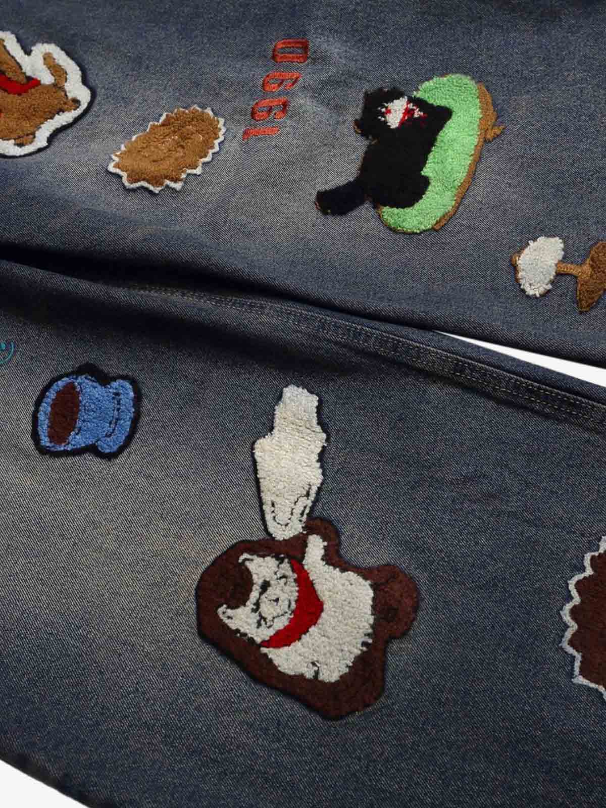 Retro Cartoon Graphic Heavy Embroidery Barrel Jeans - 2562 
