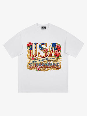 Floral USA Flag Graphic T-Shirt
