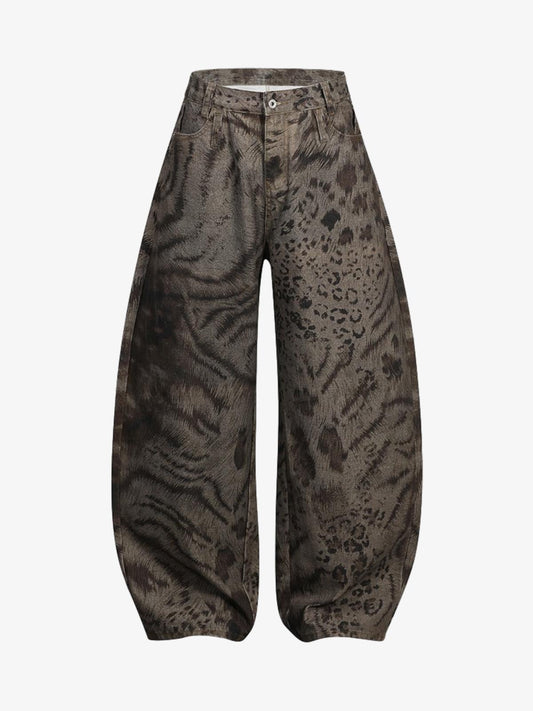 Leopard Tiger Curved-Leg Jeans