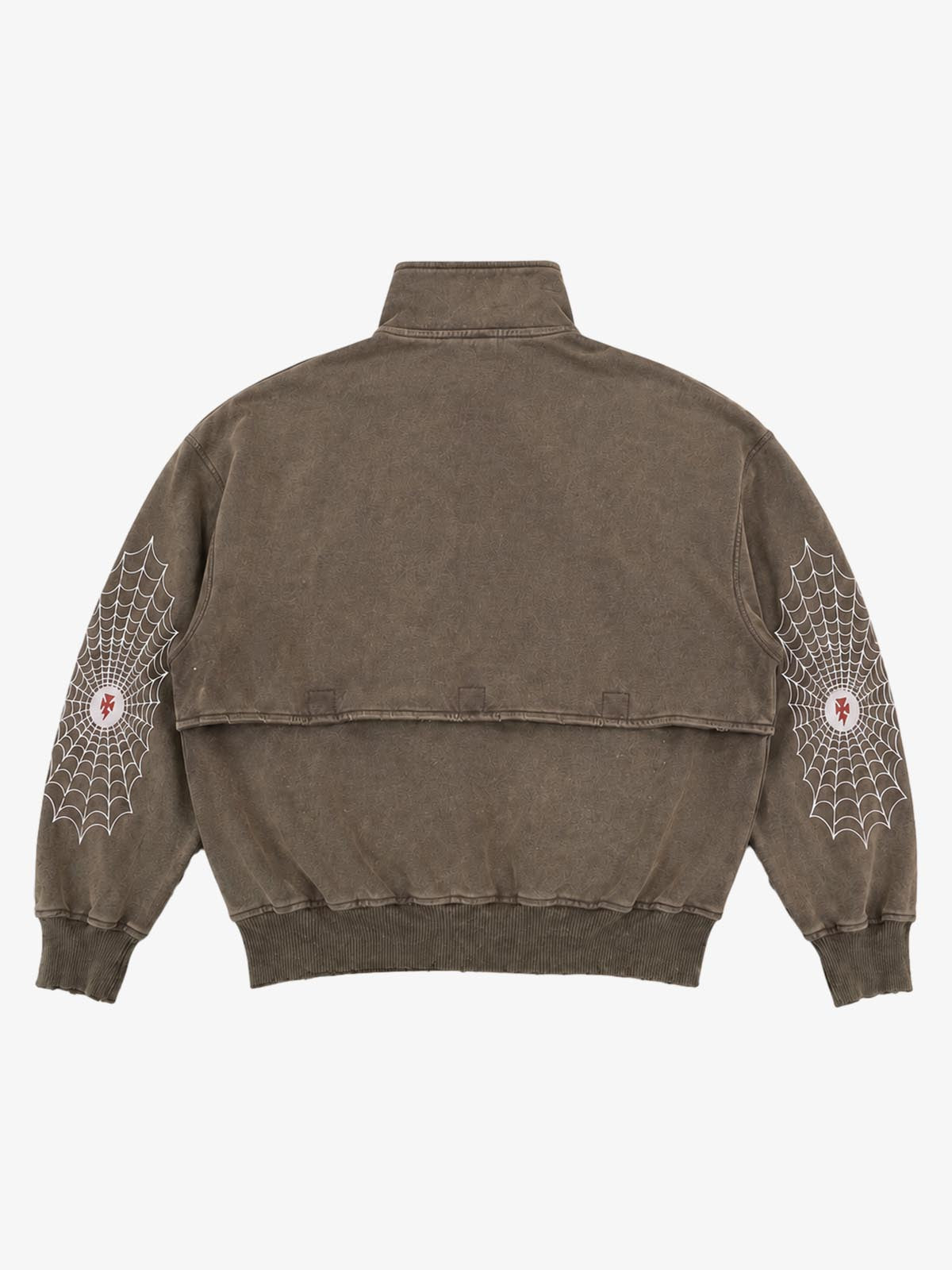 Spiderweb Graphic Washed Distressed Half-Zip Hoodie
