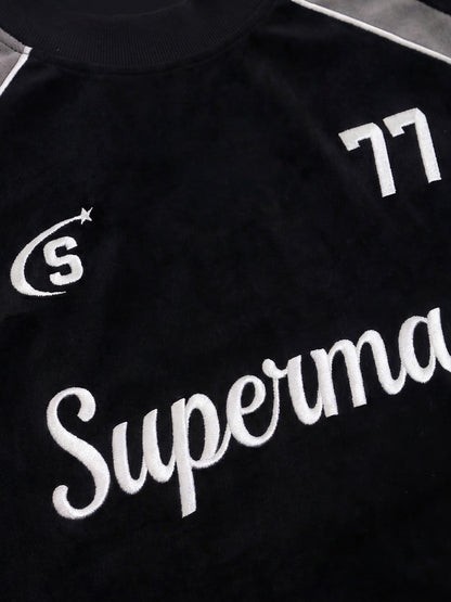 Cotton Blend Oversized Sport T-Shirt with Contrast Panels and Logo Print 