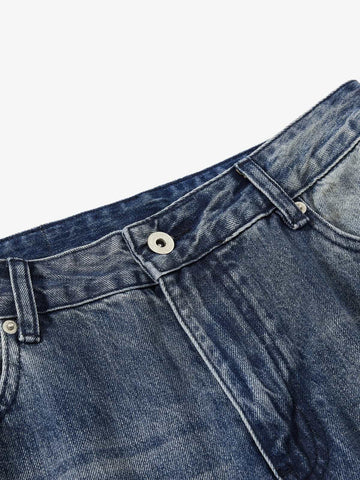 Vintage Washed Distressed Flared Denim Jeans 