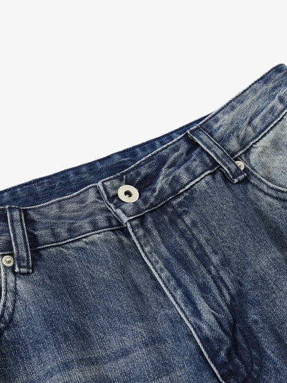 Vintage Washed Distressed Flared Denim Jeans 