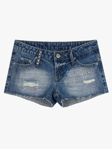 Thesupermade Distressed Metallic Studded Low Rise Mini Shorts