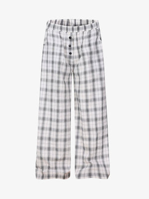 Plaid Wide-Leg Pants with Button-Front Waistband – Cotton Blend Relaxed Fit Casual Trousers