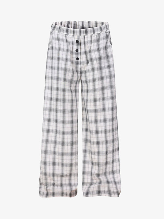 Plaid Wide Leg Pants with Button