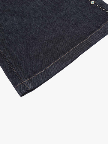 Dark Wash Denim Bermuda Shorts with Side Stripe Rhinestone Detail – Relaxed Fit Cotton Shorts