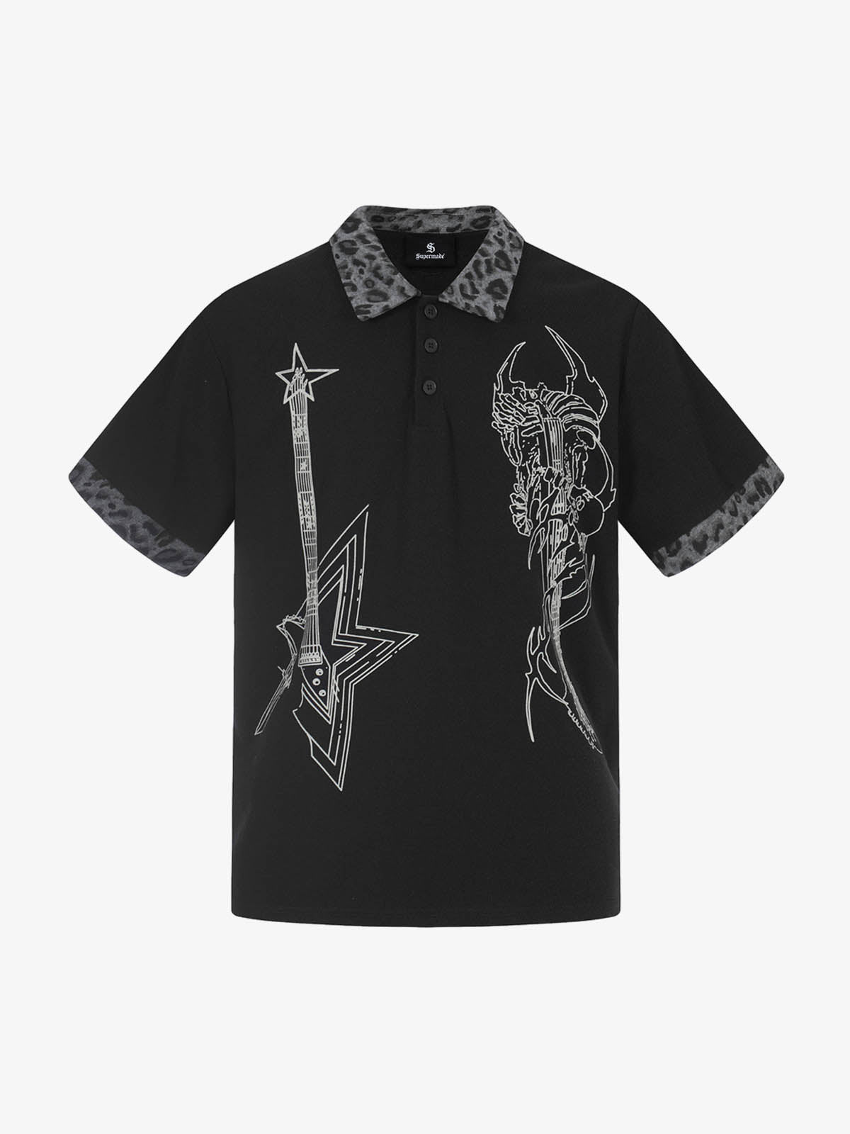 Rock Grunge Aesthetic Leopard Patchwork Polo Shirt