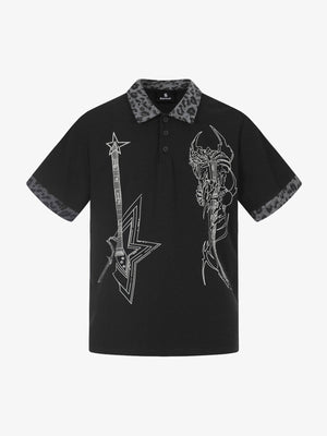Rock Grunge Aesthetic Leopard Patchwork Polo Shirt