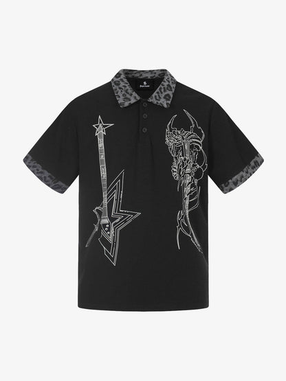 Rock Grunge Aesthetic Leopard Patchwork Polo Shirt