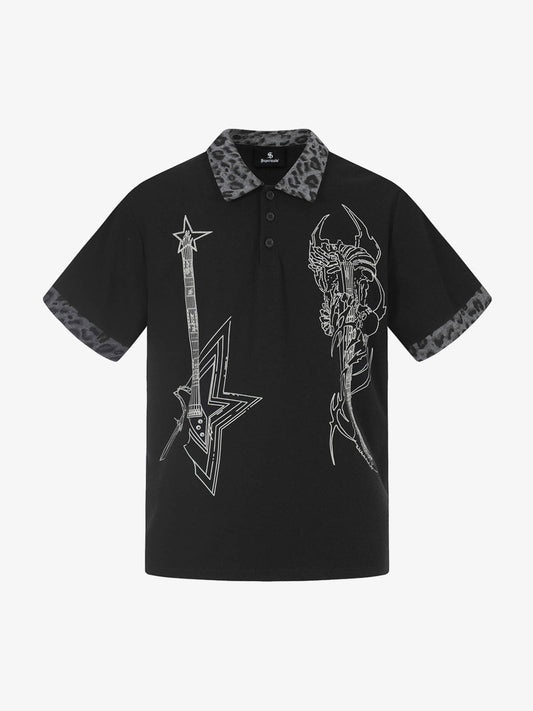 Rock Grunge Aesthetic Leopard Patchwork Polo Shirt
