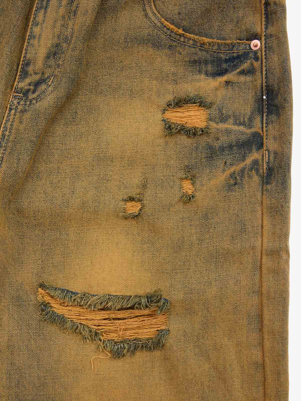 Burnt Orange Distressed Denim Shorts 