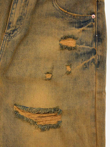 Burnt Orange Distressed Denim Shorts 