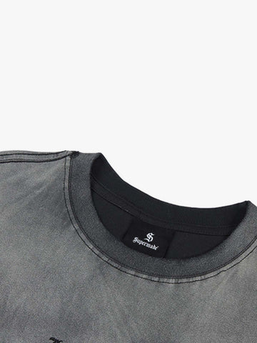 Gradient Washed Ripped Graphic T-Shirt