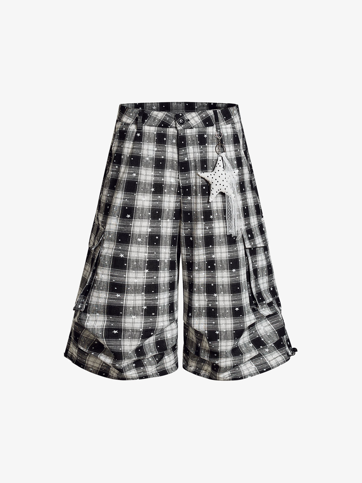 Star Print Plaid Shirt with Tulle Trim – Relaxed Fit Layered Streetwear