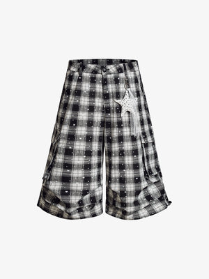 Star Print Plaid Shirt with Tulle Trim – Relaxed Fit Layered Streetwear