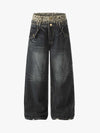Y2K Double Waistband Leopard Print Wide Leg Jeans 