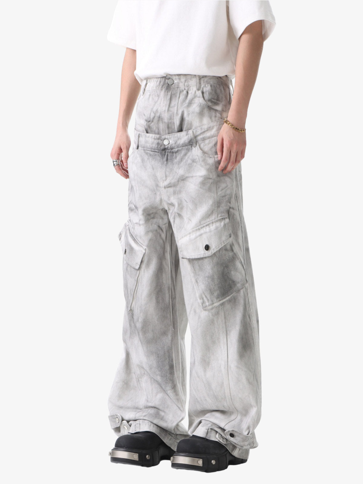 Vintage Double Waist Utility Cargo Jeans