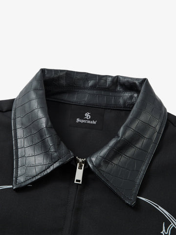Street Gothic PU Leather Collar With Thorn Print Jacket - 2620 