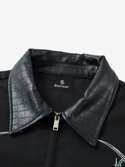Street Gothic PU Leather Collar With Thorn Print Jacket - 2620 