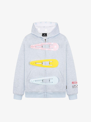 Detachable Hair Clip Decoration Zip Up Hoodie 