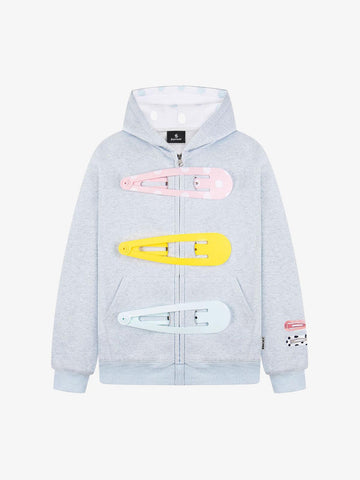 Detachable Hair Clip Decoration Zip Up Hoodie 